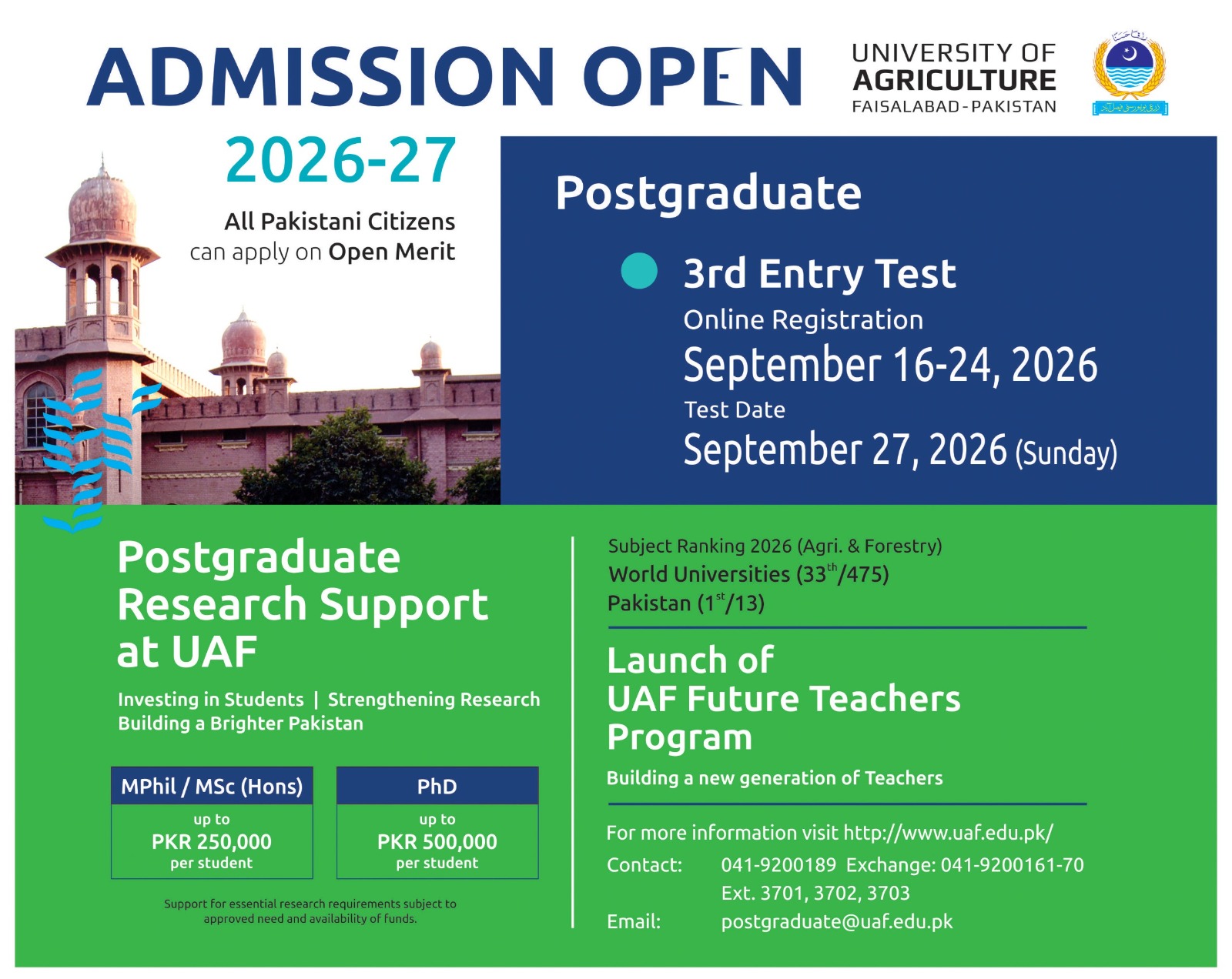 UAF Postgraduate Admission 2026-27